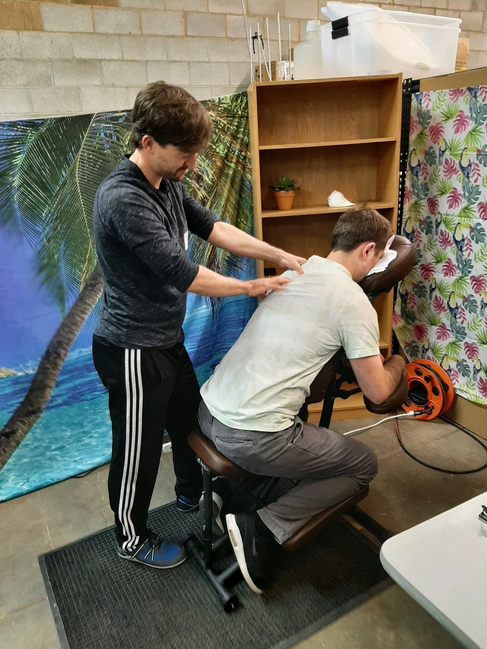 Chair massage setup for an office wellness event